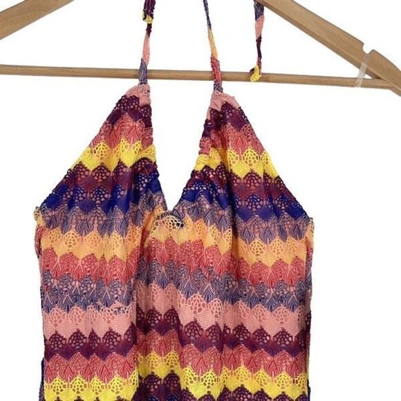 Wild Fable Womens‎  Crochet Lace Halter Dress Lined Slit Midi Multicolor Small - Picture 4 of 10